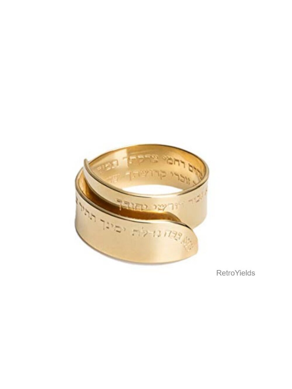 18K Gold Plated Adjustable Hebrew Prayer Ring Unisex Handmade